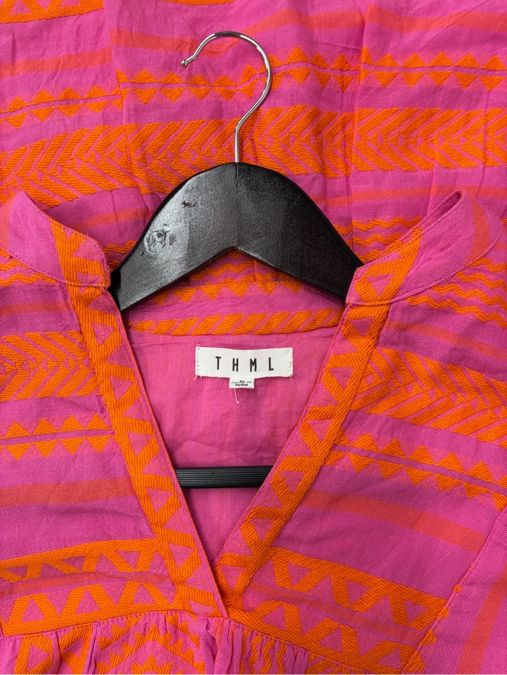 THML Pink and Orange Geometric V-Neck Tunic - Picture 2 of 5